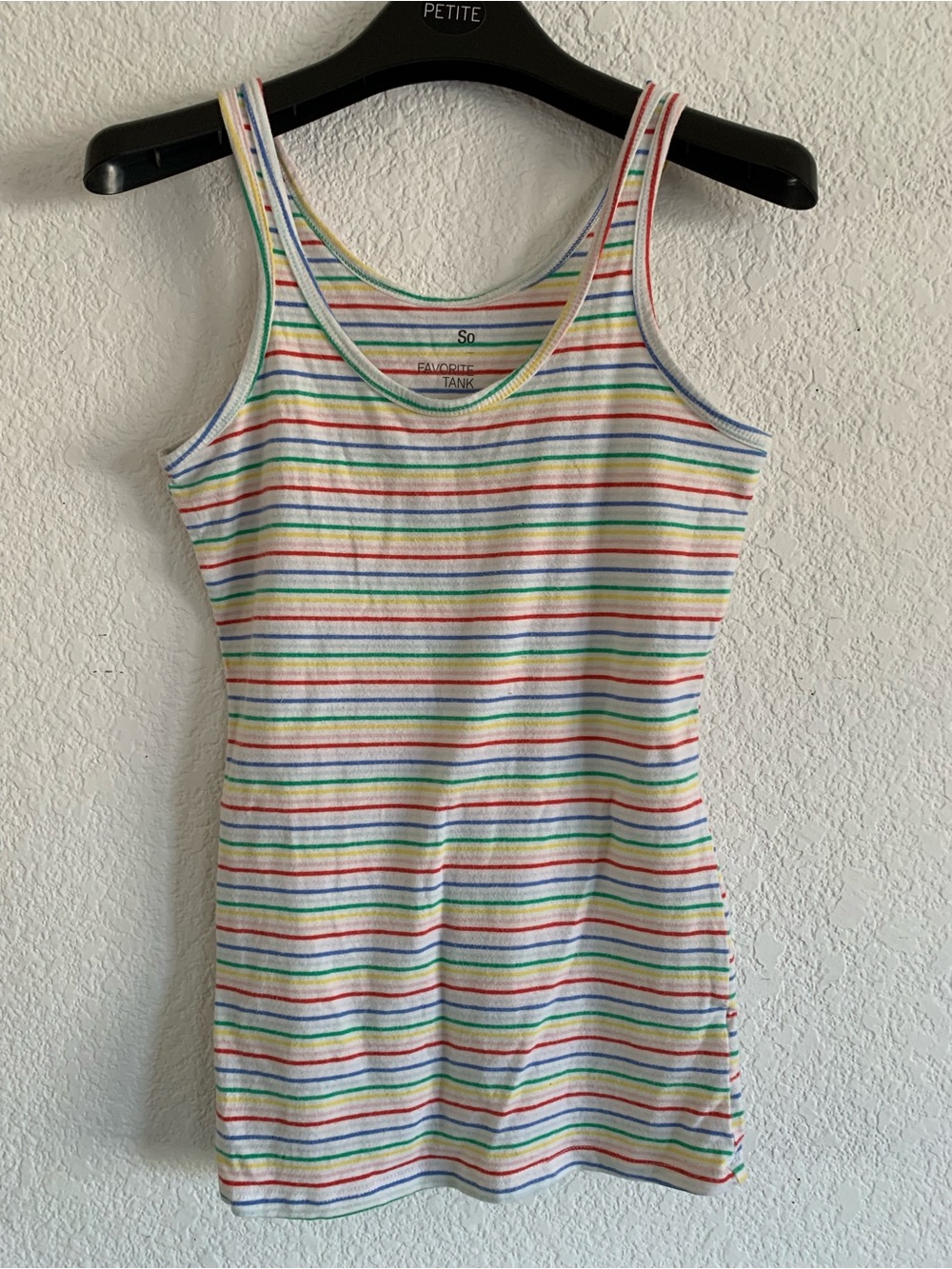 SO Slim Ribbed Tank - White with Red, Pink, Yellow, Green, Blue Stripes
